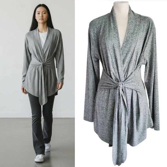 Marika NWT Soft Long Open Cardigan Tie Waist Yoga Wrap Heather Seafoam Green L - Picture 1 of 15